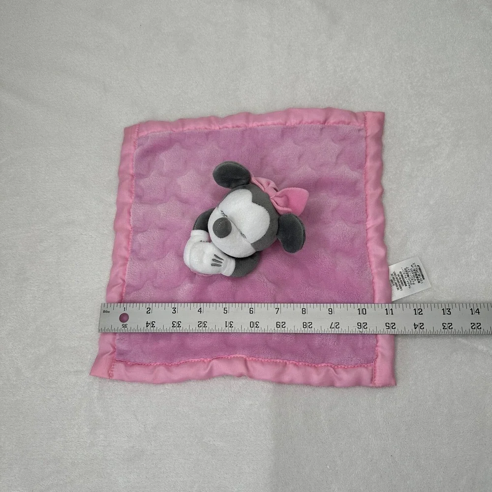 Disney Baby Pink Sleeping Minnie Mouse Blanket Embossed Star Satin Lovey 12